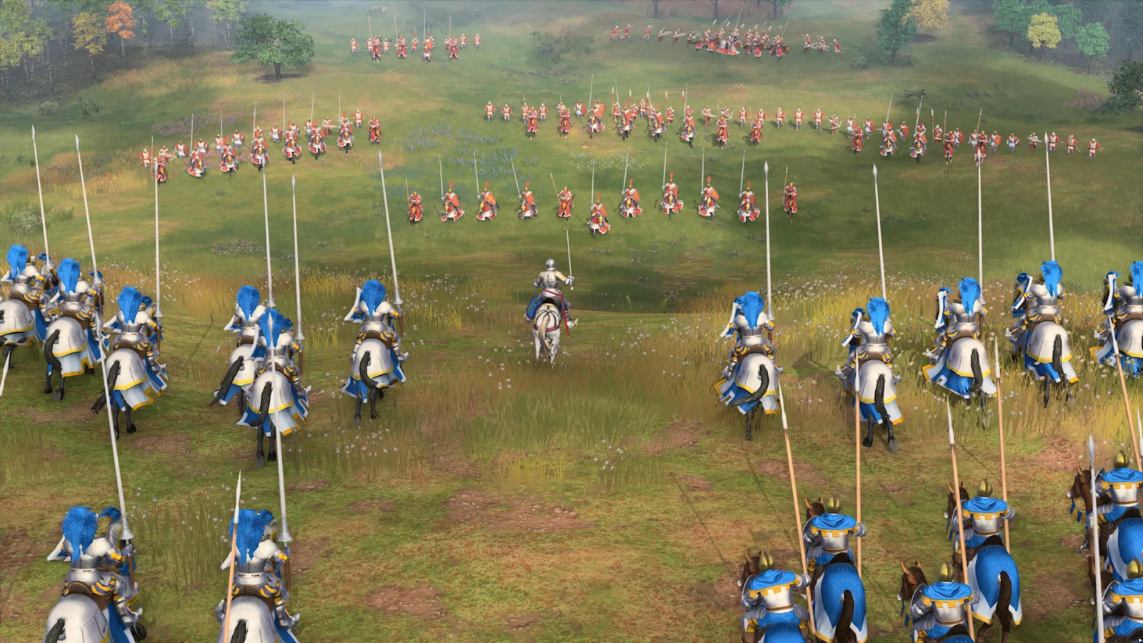 Age of Empires IV cavalry charging a stone wall during a castle siege