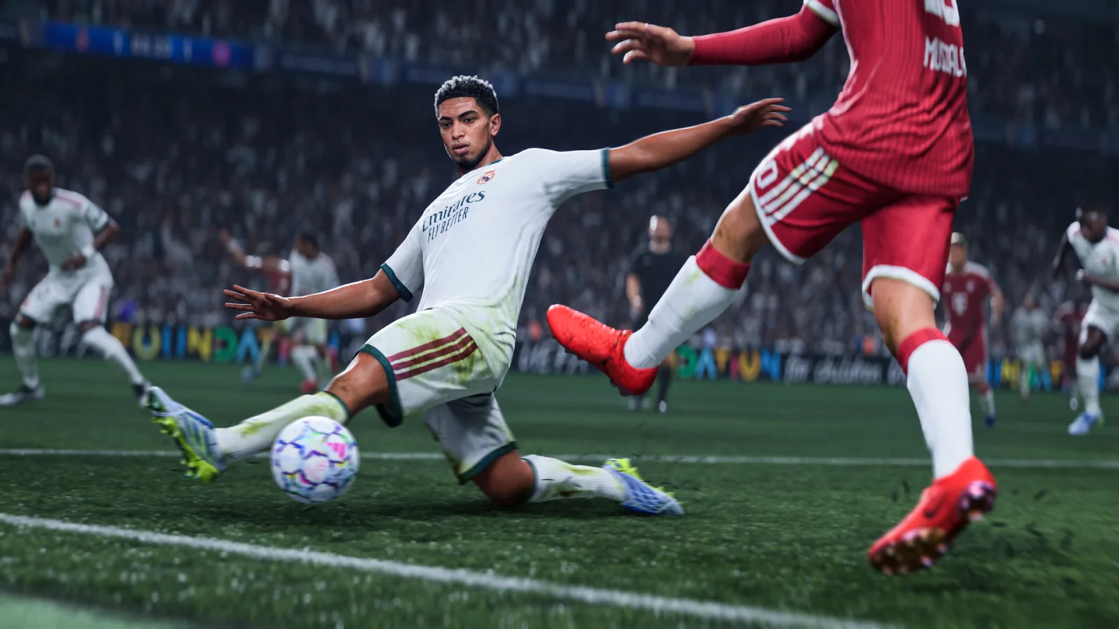 EA Sports FC 27 duel between two players along the touchline