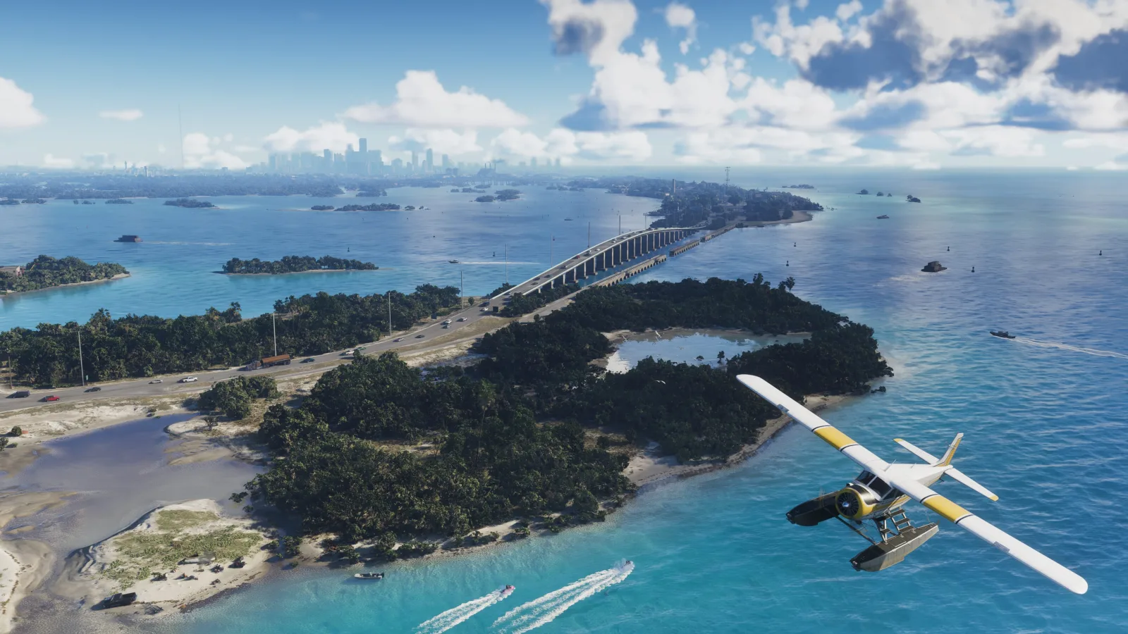 GTA 6 : un hydravion survole les Leonida Keys, avec Vice City à l'horizon