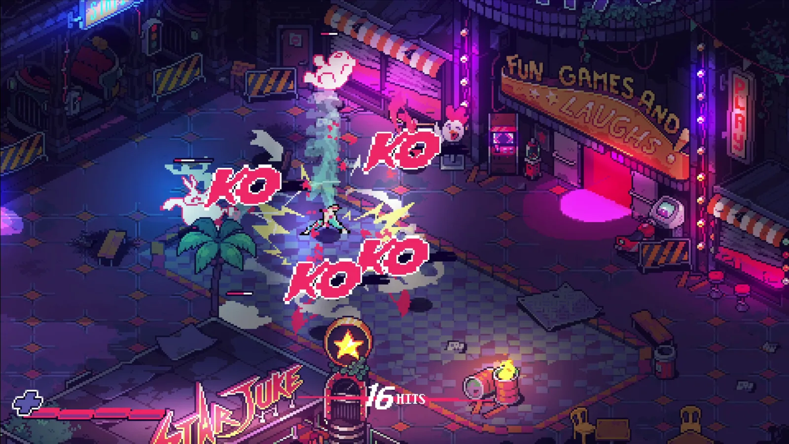 Knuckle Paradise, combat en pixel art isométrique sous les néons roses du parc