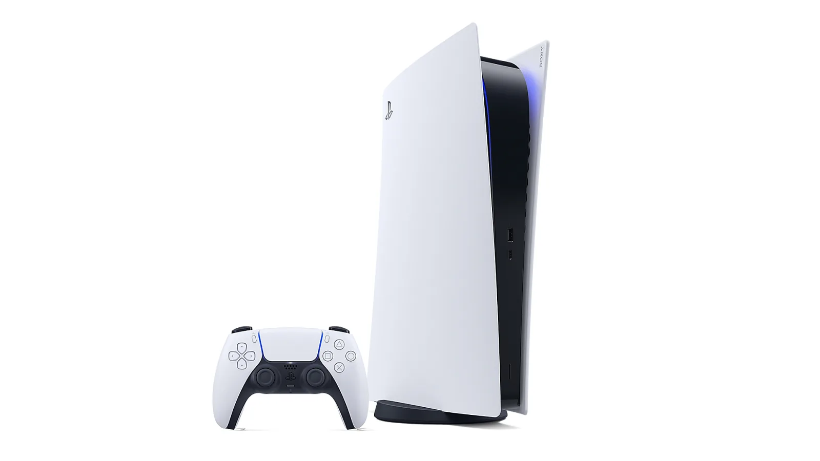 Console PS5 avec lecteur de disques PS5, visuel produit officiel de Sony