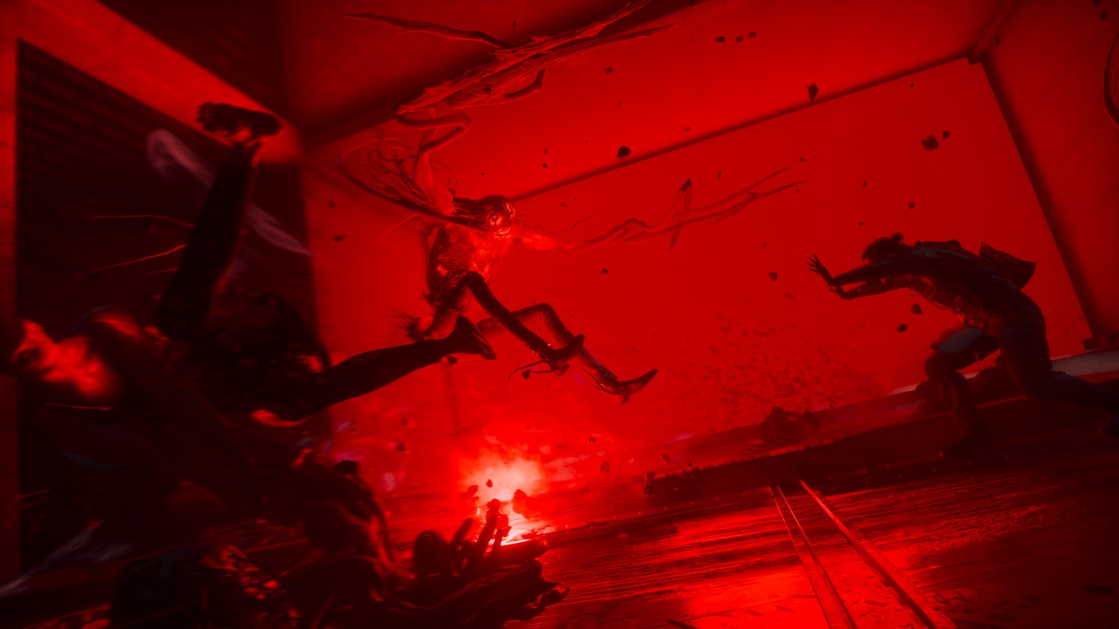 Marvel's Wolverine: Logan's rage floods the screen red and throws enemies across the room
