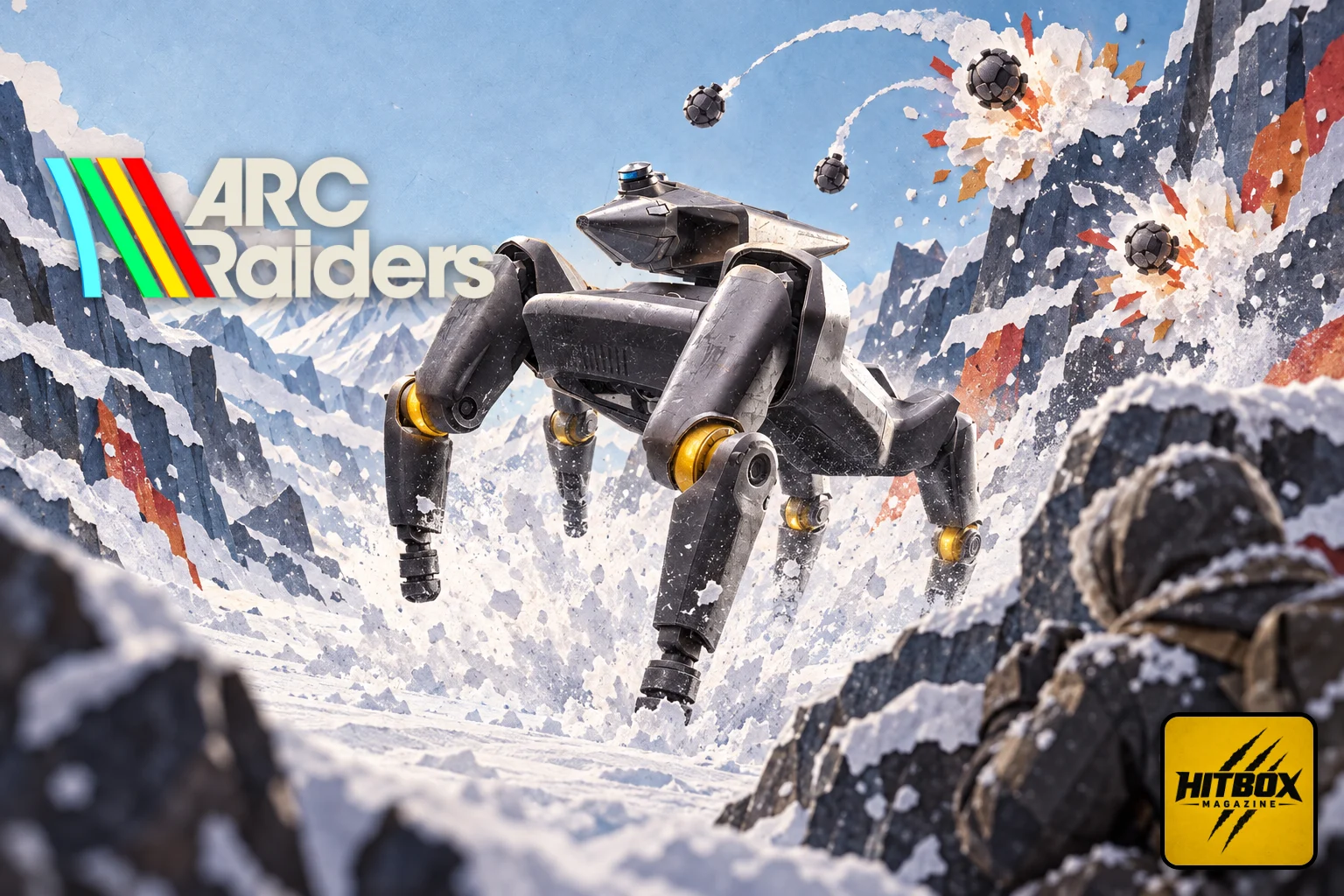 La Brute bondit dans un col enneigé sous une pluie de grenades, ARC Raiders