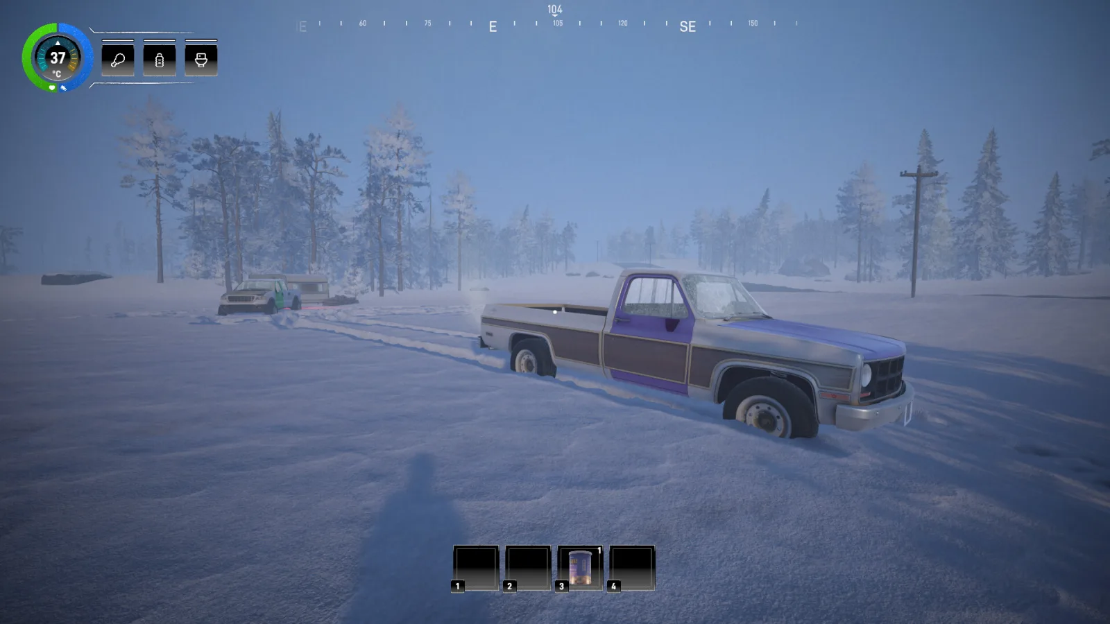 At Steam Next Fest, Arctic Drive shows a purple pickup stuck in the snow