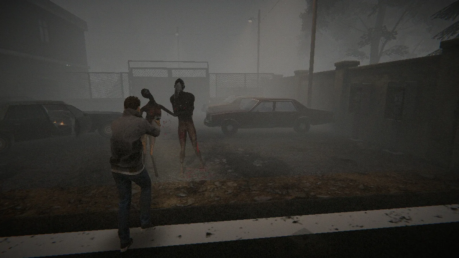 A man faces two creatures in the fog of BECROWNED, a Steam Next Fest demo
