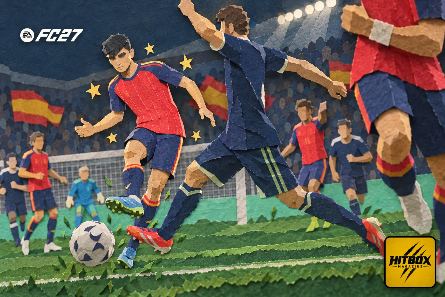 Sous les drapeaux espagnols, un jeune joueur frappe le ballon dans EA Sports FC 27