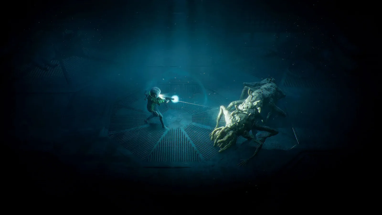 End of Abyss, Cel tire sur une créature dans un couloir sombre