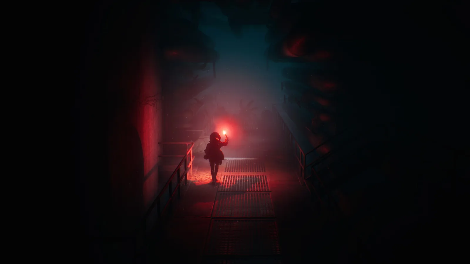 End of Abyss, Cel éclaire un couloir avec une lumière rouge