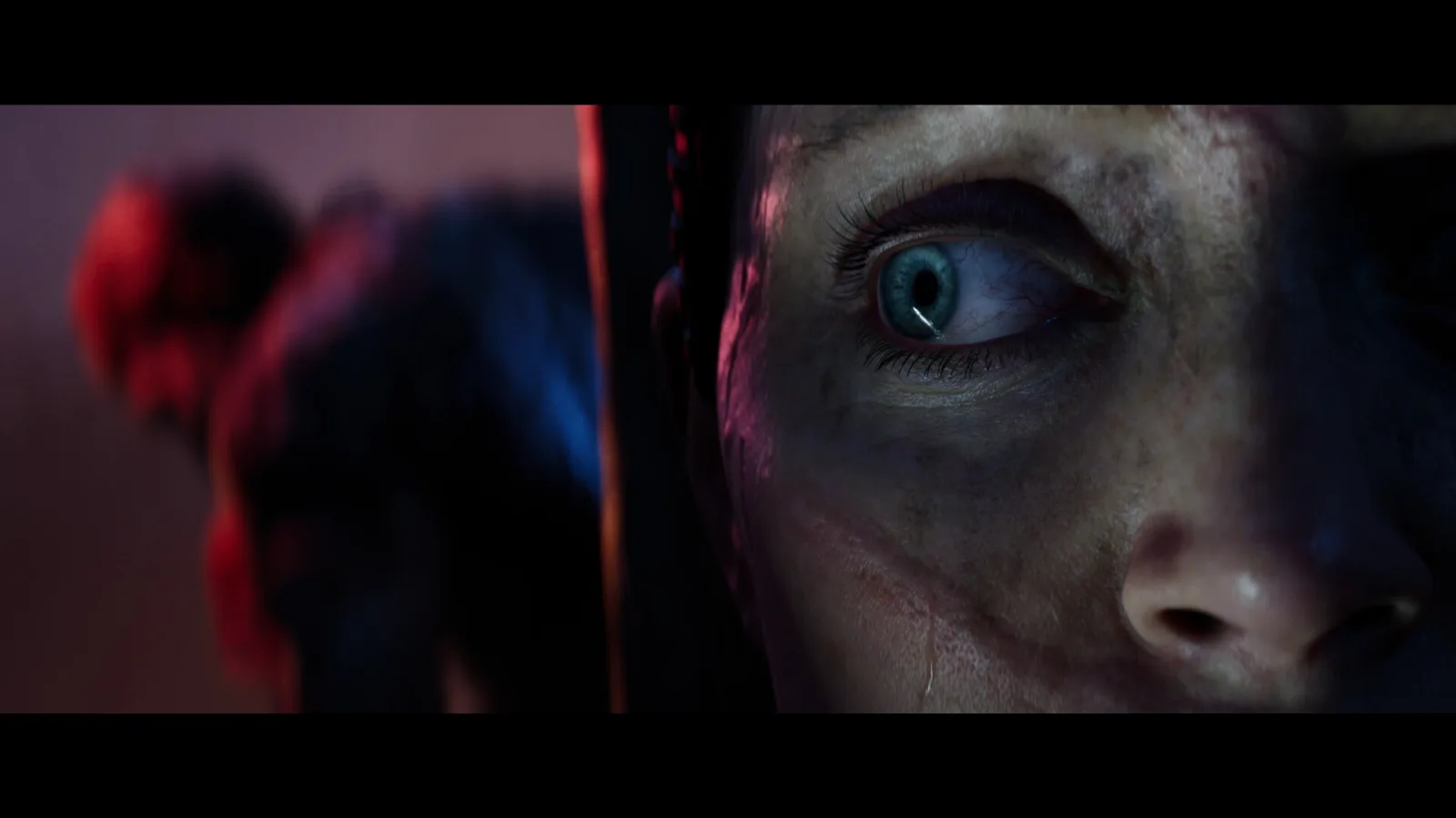 Ninja Theory, gros plan sur le visage de Senua dans Hellblade II