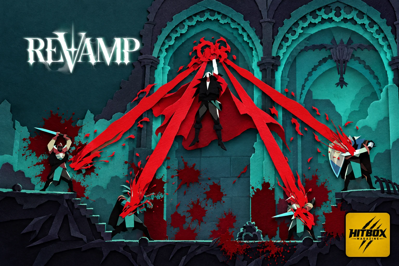 Arm raised, Dracula lashes four intruders with streams of blood in ReVamp