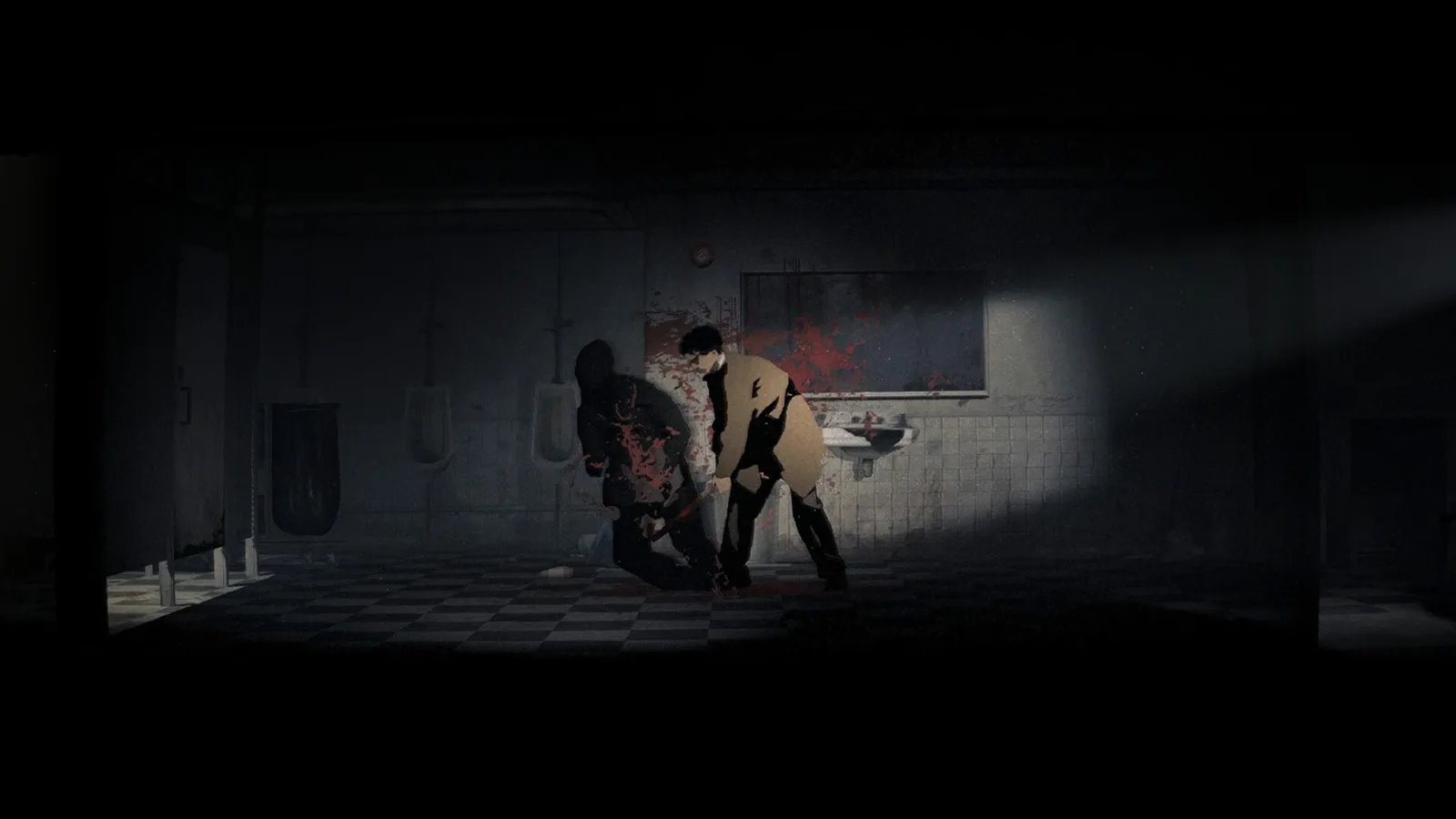 The Silver Pines detective finishes off an attacker in a bloodied washroom
