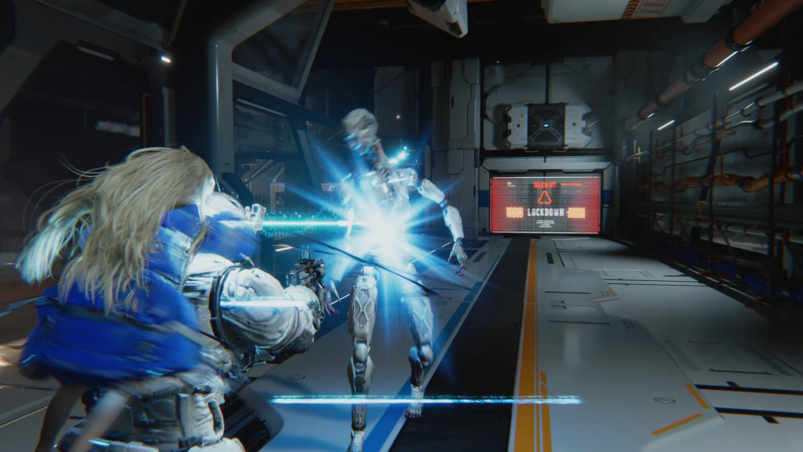 Pragmata, one of the Capcom games built on the RE Engine, mid-fight