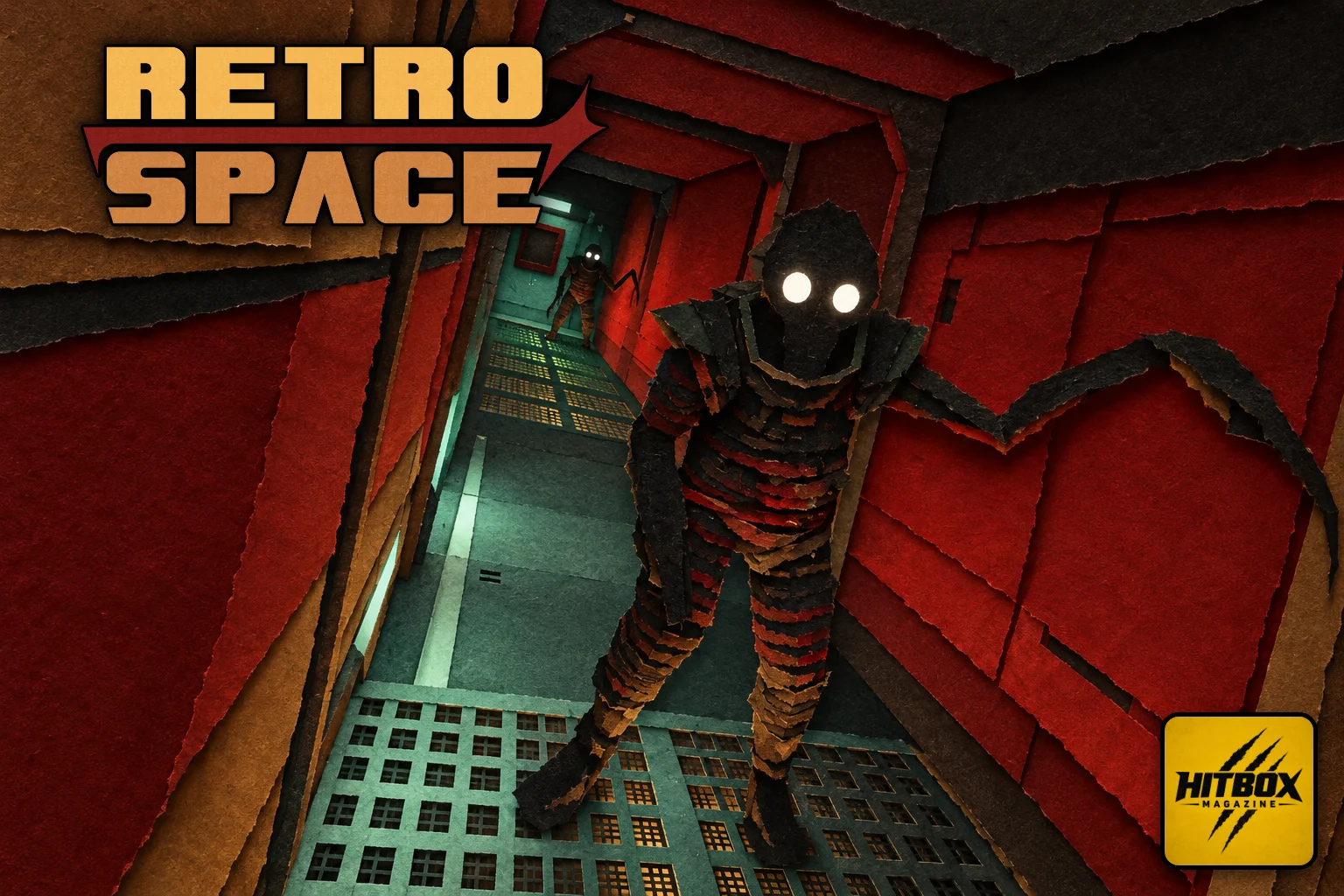 Un mutant aux yeux luisants avance dans un couloir rouge de la station de RetroSpace