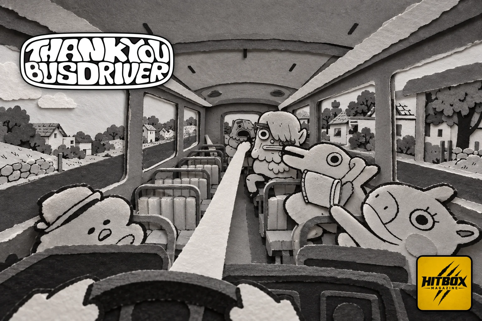 Thank You Bus Driver en papier découpé, le chauffeur gifle un passager