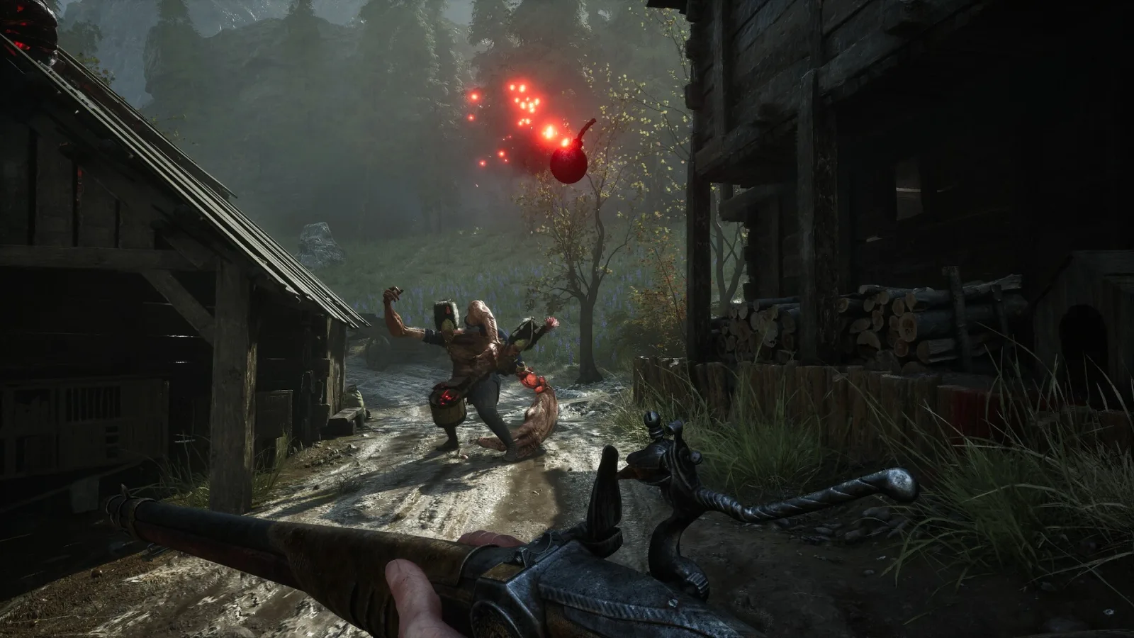 Valor Mortis, infected soldiers charging down a waterlogged village street
