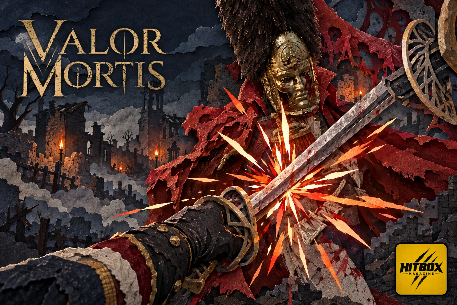A sabre clashes with a golden-masked knight's blade in Valor Mortis
